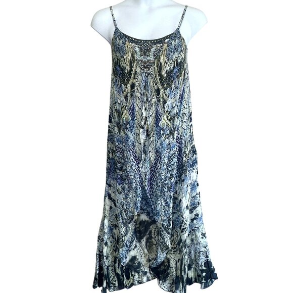Camilla Mini Dress with Long Overlay Silk Crystal Embellished Size XS Hush Hush - Picture 6 of 16